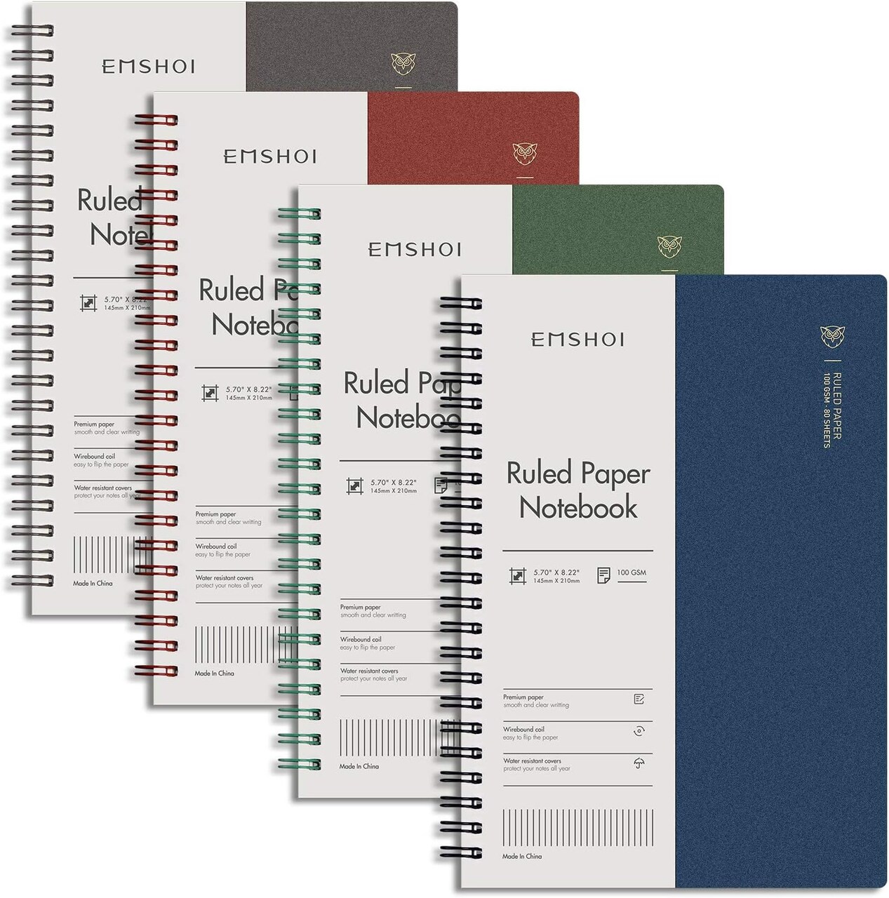 Lined Journal Spiral Notebook 5.7" x 8.22" - 4 Pack 640 Pages 100gsm Thick Paper, A5 Small Notebooks College Ruled, Plastic Hardcover Journals